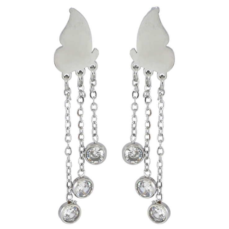 Серьги Xuping TTM Stainless Steel цвет Родий пусеты Бабочки с кристальными подвесками фото №4