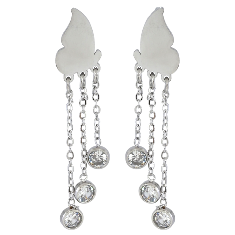 Серьги Xuping TTM Stainless Steel цвет Родий пусеты Бабочки с кристальными подвесками фото №2