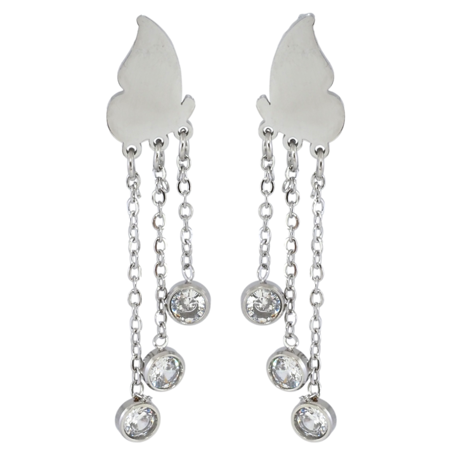 Серьги Xuping TTM Stainless Steel цвет Родий пусеты Бабочки с кристальными подвесками фото №1