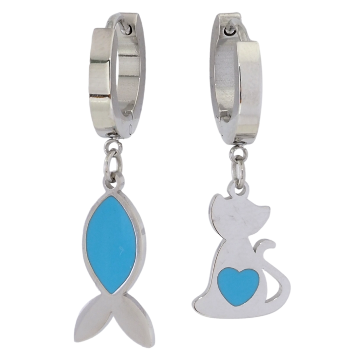 Серьги Xuping TTM Stainless Steel цвет Родий подвески на колечках Ассиметричные рыбка с котиком фото №9