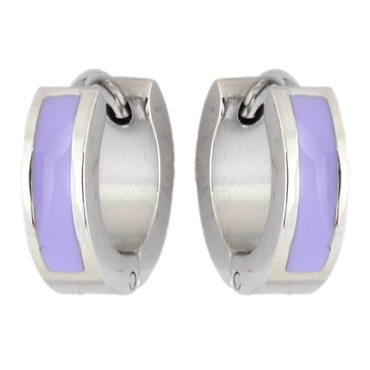 Серьги Xuping TTM Stainless Steel цвет Родий колечки Узор сиреневой эмалью фото №10