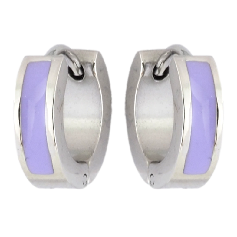Серьги Xuping TTM Stainless Steel цвет Родий колечки Узор сиреневой эмалью фото №1