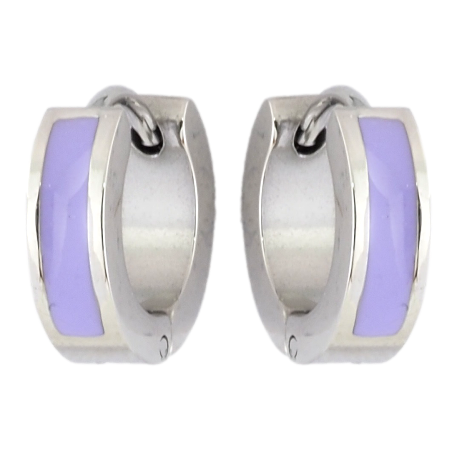 Серьги Xuping TTM Stainless Steel цвет Родий колечки Узор сиреневой эмалью фото №1