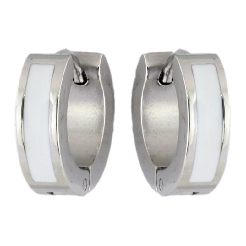 Серьги Xuping TTM Stainless Steel цвет Родий колечки Узор белой эмалью фото №1