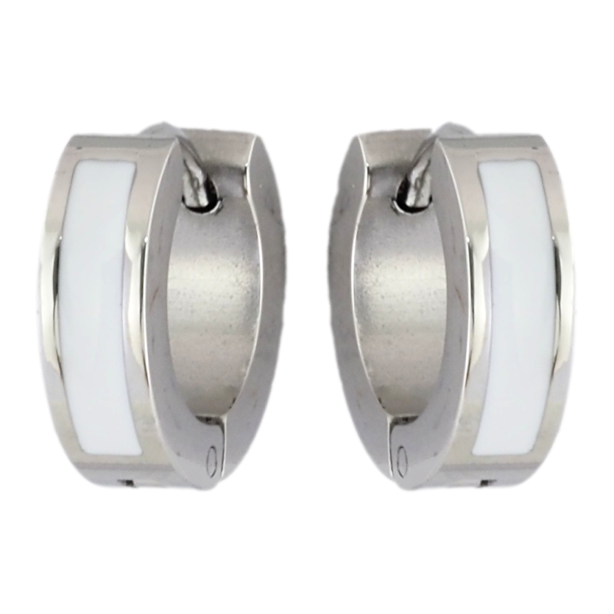 Серьги Xuping TTM Stainless Steel цвет Родий колечки Узор белой эмалью фото №1