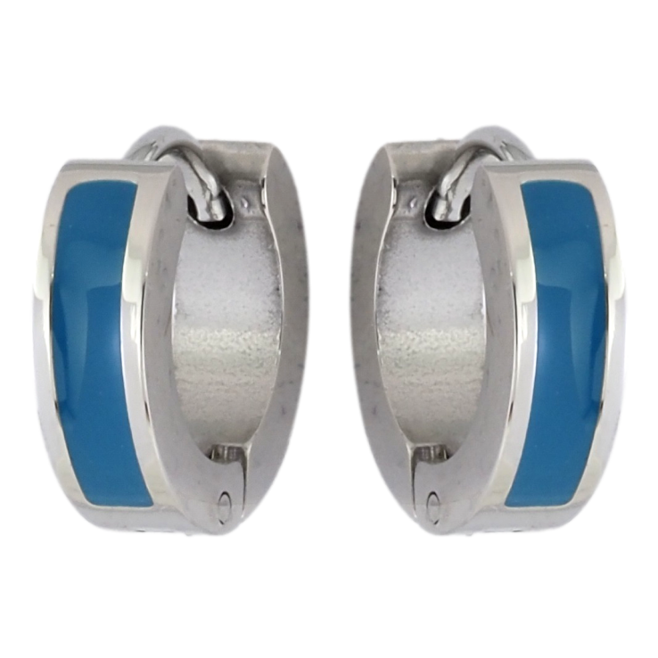 Серьги Xuping TTM Stainless Steel цвет Родий колечки Узор синей эмалью фото №11