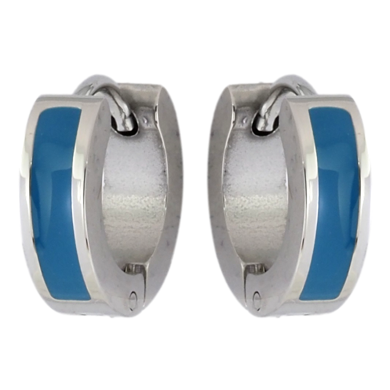 Сережки Xuping TTM Stainless Steel колір Родій колечка Візерунок синьою емаллю фото №2