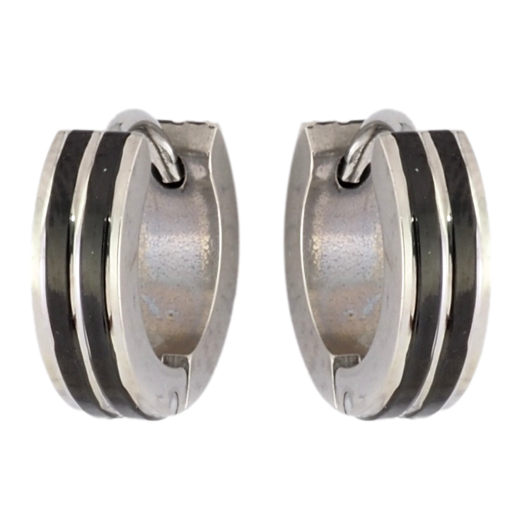 Серьги Xuping TTM Stainless Steel цвет Родий колечки Полосатый узор черными вставками фото №19