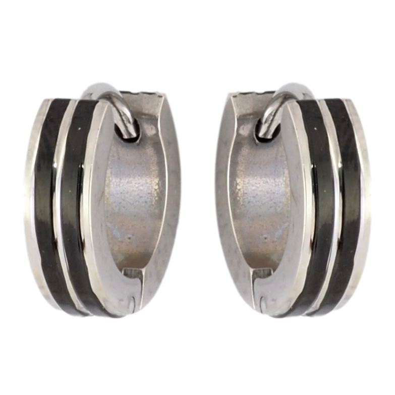 Серьги Xuping TTM Stainless Steel цвет Родий колечки Полосатый узор черными вставками фото №1