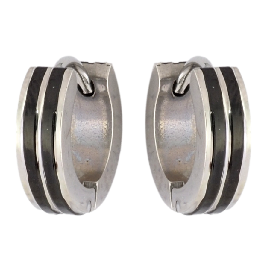 Серьги Xuping TTM Stainless Steel цвет Родий колечки Полосатый узор черными вставками фото №1