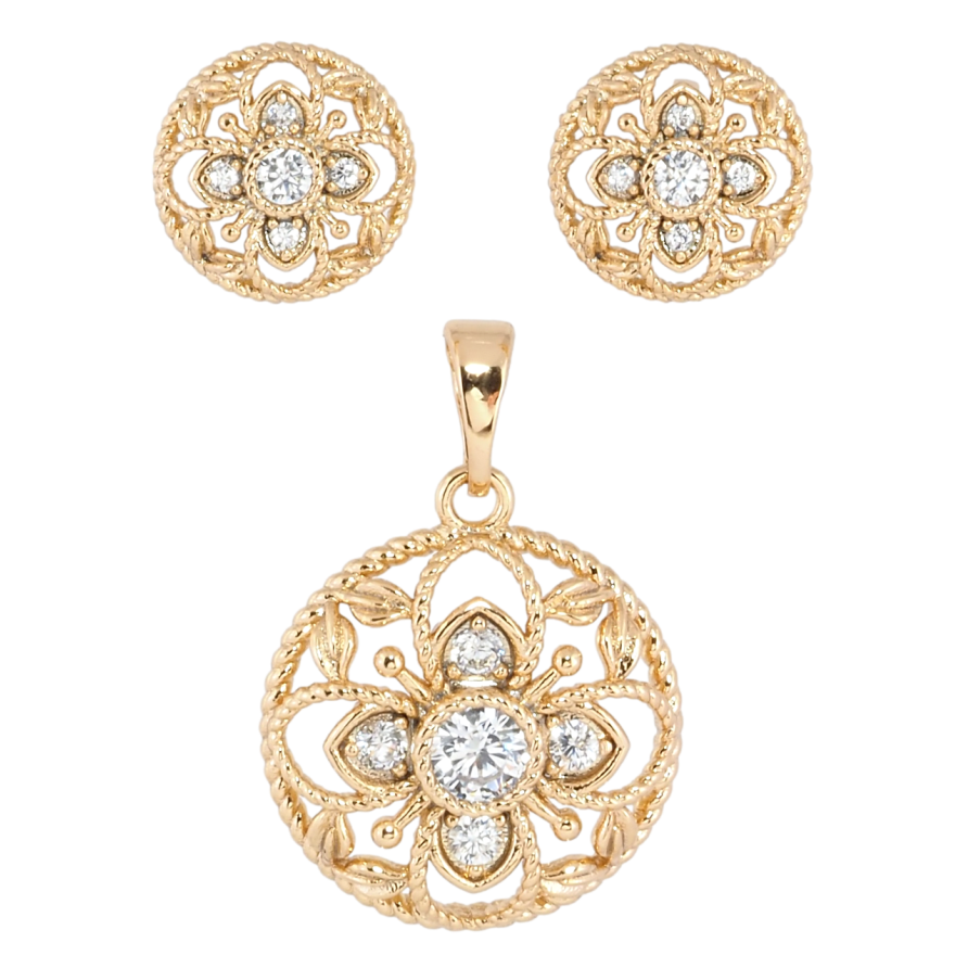 Набір Xuping Позолота 18K Сережки Кулон «Квітковий візерунок з цирконієм ø 10мм і 17мм фото №1