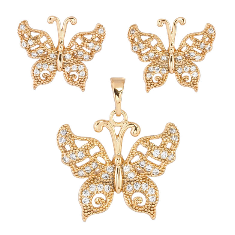 Набір Xuping Позолота 18K Сережки Кулон Метелики з цирконієм фото №1