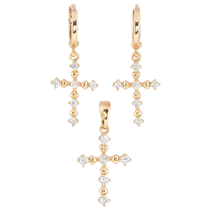 Набір Xuping Позолота 18K Сережки Кулон Хрестики з цирконієм фото №1