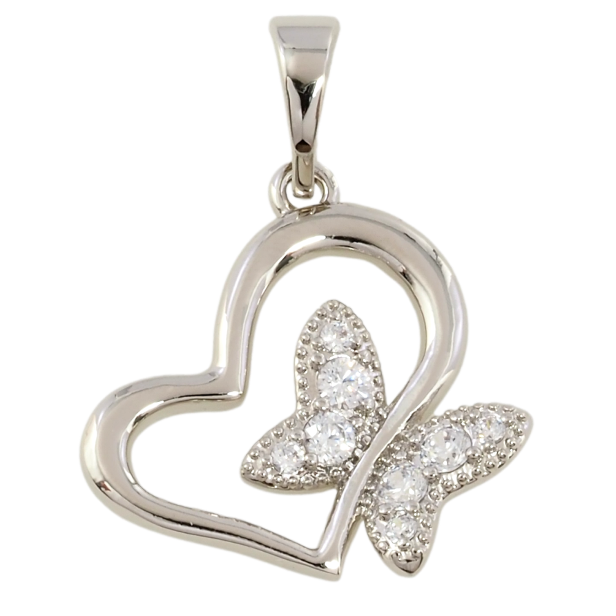 Кулон Xuping Родий Сердечко с бабочкой для цепочки до 5мм фото №1