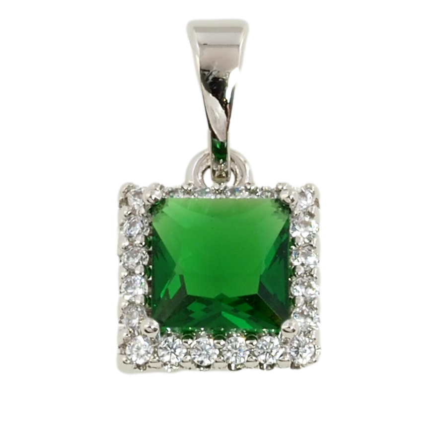 Кулон Xuping Родій Зелений фіаніт в обрамленні цирконію для ланцюжка до 5мм фото №1