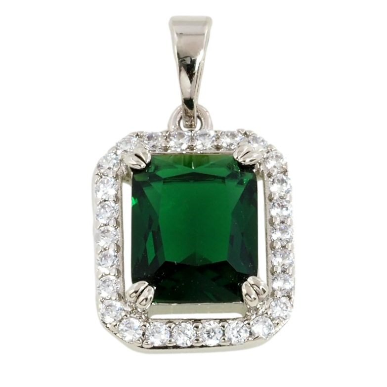 Кулон Xuping Родій Зелений фіаніт в обрамленні цирконію для ланцюжка до 5мм фото №1