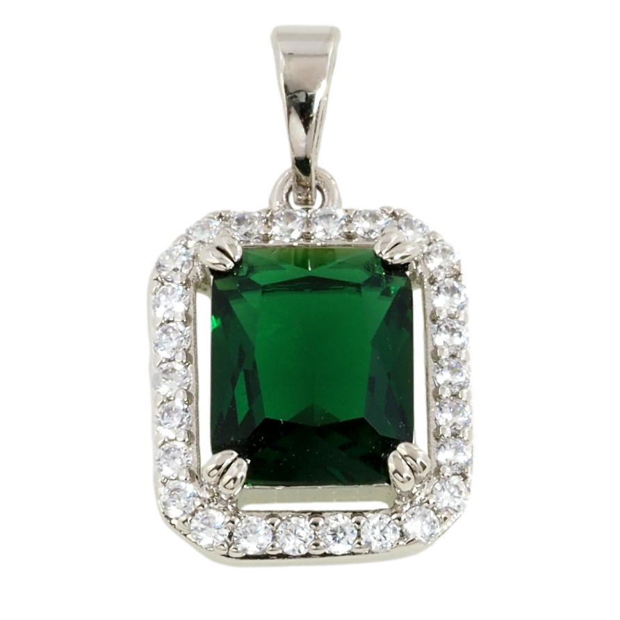 Кулон Xuping Родій Зелений фіаніт в обрамленні цирконію для ланцюжка до 5мм фото №1