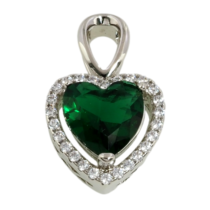 Кулон Xuping Родій Сердечко з зеленим фіанітом в обрамленні цирконію для ланцюжка до 2мм фото №2