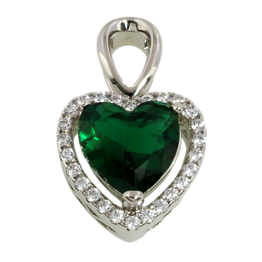 Кулон Xuping Родій Сердечко з зеленим фіанітом в обрамленні цирконію для ланцюжка до 2мм фото №1