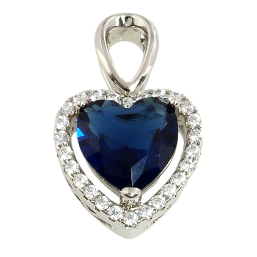 Кулон Xuping Родій Сердечко з синім фіанітом в обрамленні цирконію для ланцюжка до 2мм фото №1