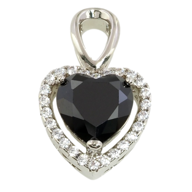 Кулон Xuping Родий Сердечко с черным фианитом в обрамлении циркония для цепочки до 2мм фото №18