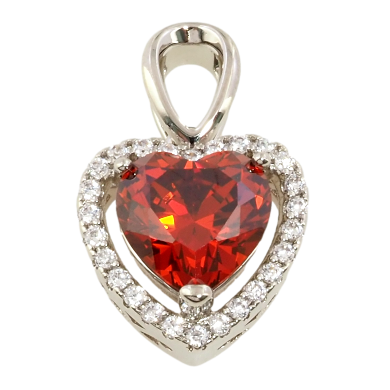 Кулон Xuping Родій Сердечко з червоним фіанітом в обрамленні цирконію для ланцюжка до 2мм фото №5