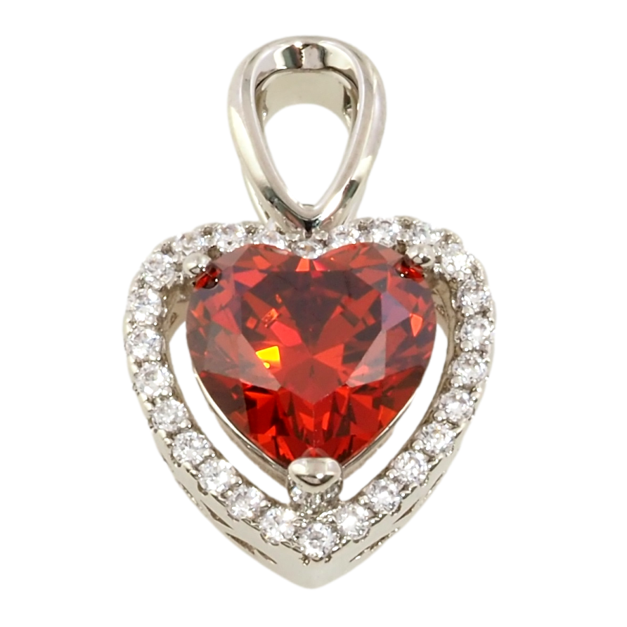 Кулон Xuping Родій Сердечко з червоним фіанітом в обрамленні цирконію для ланцюжка до 2мм фото №1