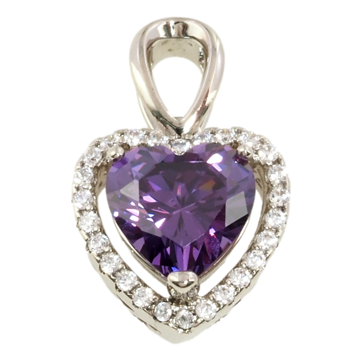 Кулон Xuping Родій Сердечко з бузковим фіанітом в обрамленні цирконію для ланцюжка до 2мм фото №3