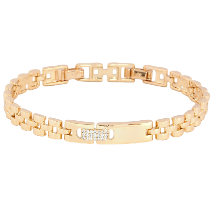 Браслет Xuping Позолота 18K Браслетный узор с вставками размер с доп. замком 17.5,19.5см х 6мм фото №3