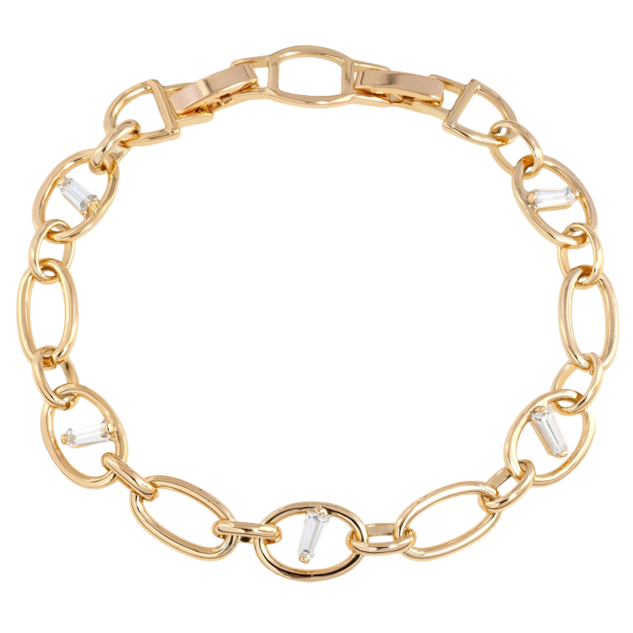 Браслет Xuping Позолота 18K Овальные звенья с цирконием размер с доп. замком 17.5,19.5см х 8мм фото №1