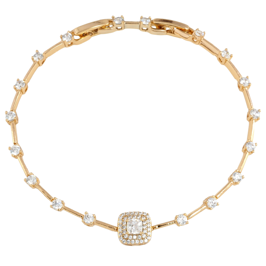 Браслет Xuping Позолота 18K Узор с инкрустацией цирконием размер с доп. замком 17.5,19.5см х 1мм фото №1