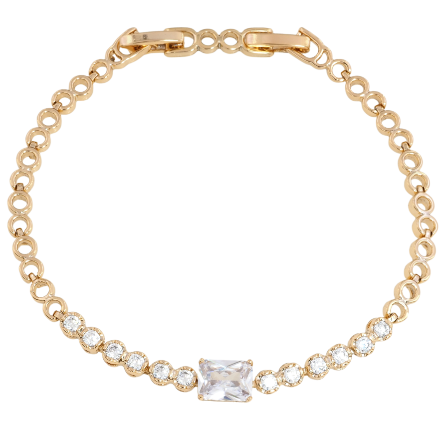 Браслет Xuping Позолота 18K Дорожка циркония размер с доп. замком 17.5,19.5см х 4мм фото №1