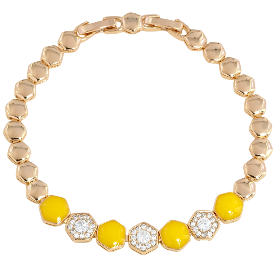 Браслет Xuping Позолота 18K Узор с желтой эмалью и цирконием размер с доп. замком 17.5,19.5см х 6-8мм фото №1