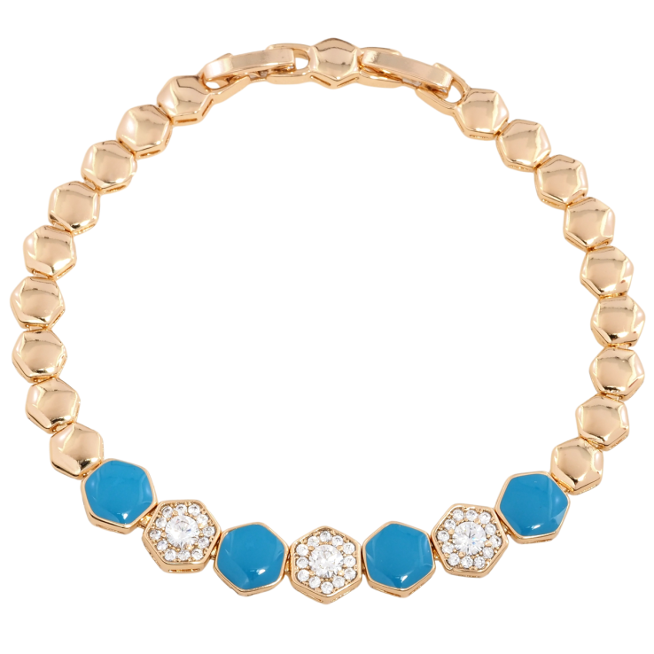 Браслет Xuping Позолота 18K Узор с голубой эмалью и цирконием размер с доп. замком 17.5,19.5см х 6-8мм фото №16