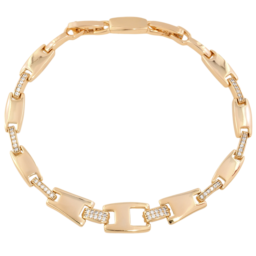 Браслет Xuping Позолота 18K Звенья с цирконием размер с доп. замком 17.5,19.5см х 2-8мм фото №1