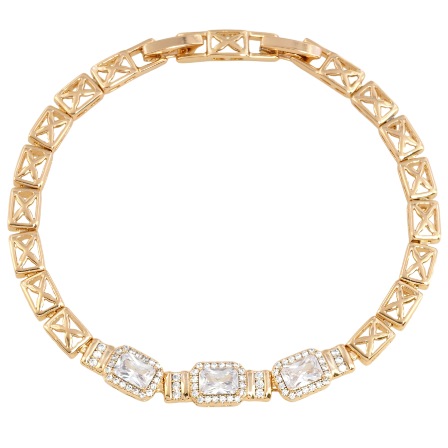 Браслет Xuping Позолота 18K Узор с инкрустацией цирконием размер с доп. замком 17.5,19.5см х 5мм фото №1