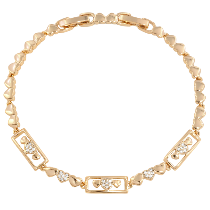 Браслет Xuping Позолота 18K Сердечки с цирконием размер с доп. замком 17,19см х 4-6мм фото №3