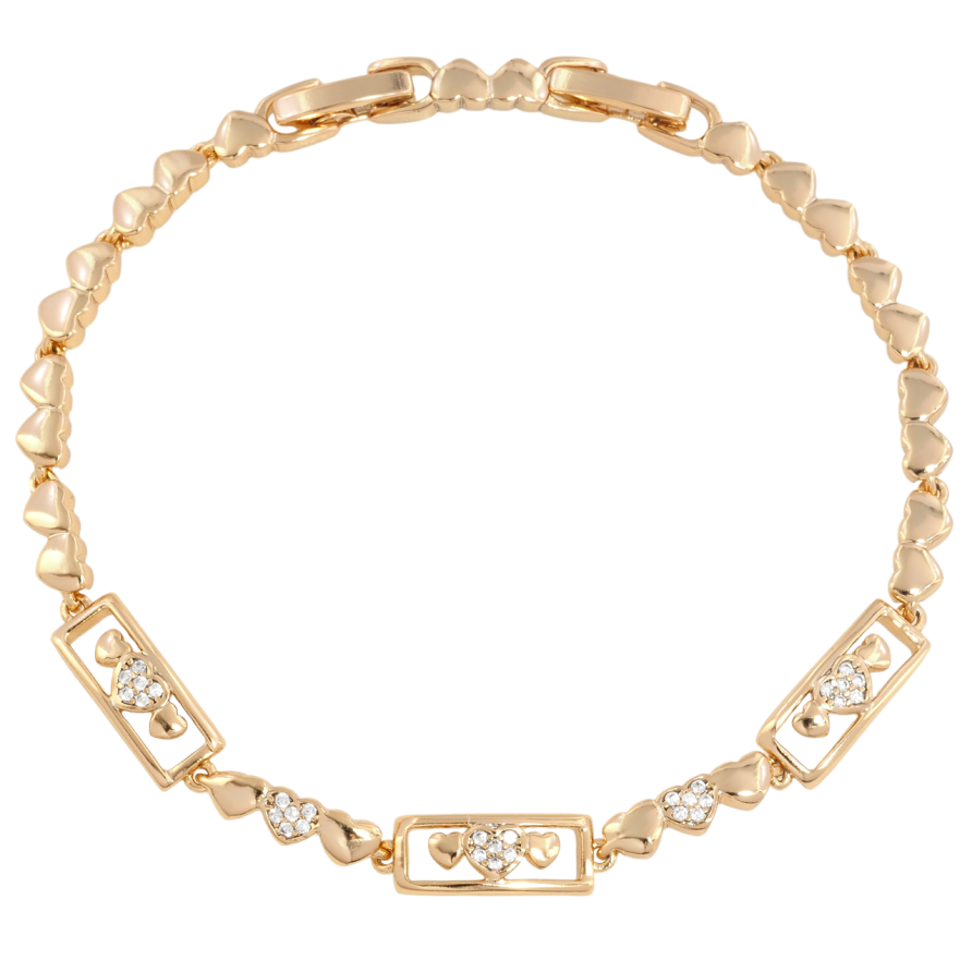 Браслет Xuping Позолота 18K Сердечки с цирконием размер с доп. замком 17,19см х 4-6мм фото №1