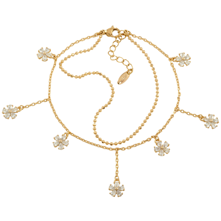 Браслет Xuping Позолота 18K Двойная цепочка с кристальными цветочками размер с доп. цепочкой 18-21см х 1.5мм фото №14