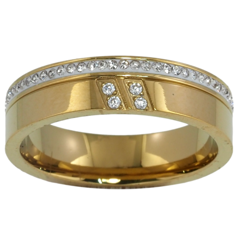 Каблучка Xuping TTM Stainless Steel Колір 14К Візерунок з доріжками цирконію, шир. 5.5мм» фото №6