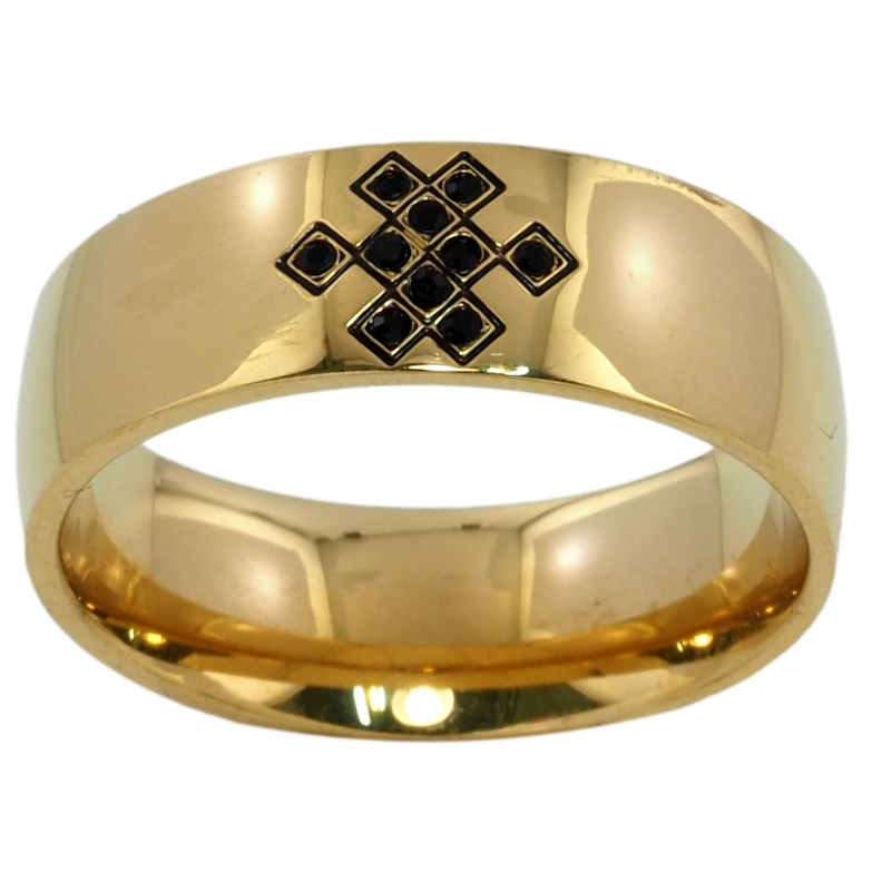 Кольцо Xuping TTM Stainless Steel Цвет 14К Узор с черным цирконием, шир. 7мм фото №1