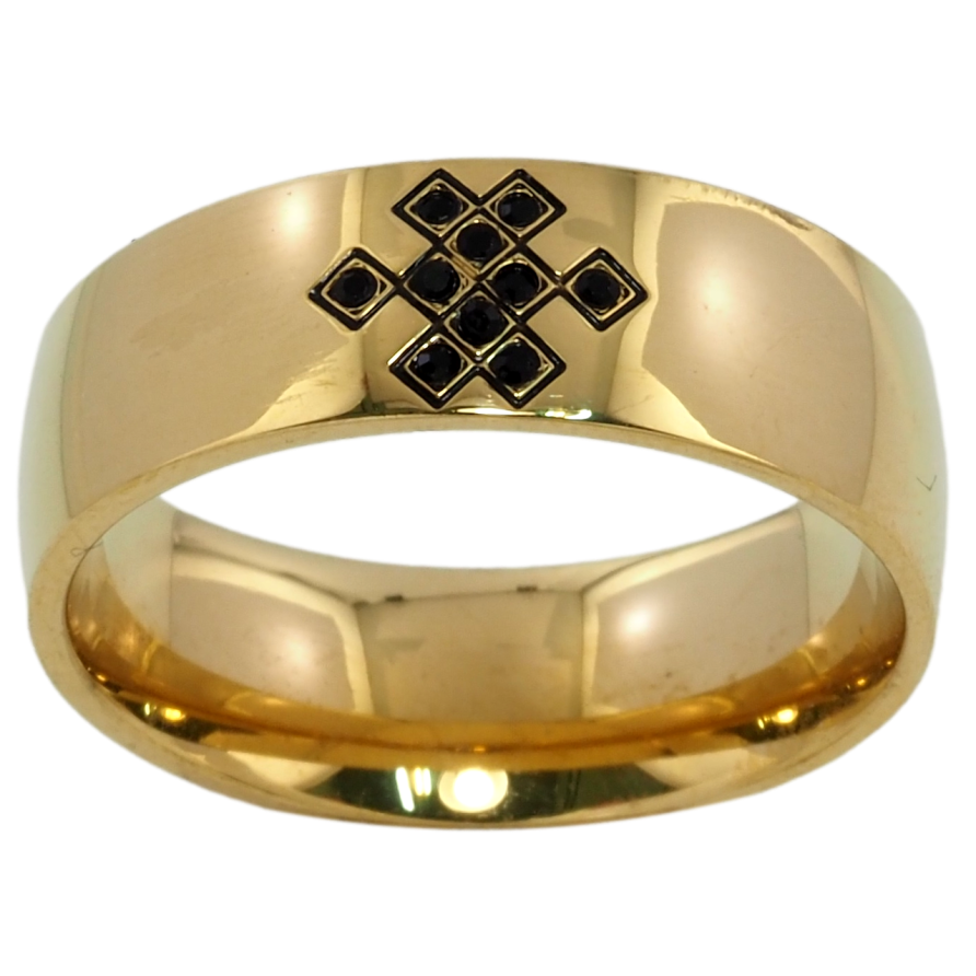 Кольцо Xuping TTM Stainless Steel Цвет 14К Узор с черным цирконием, шир. 7мм фото №1