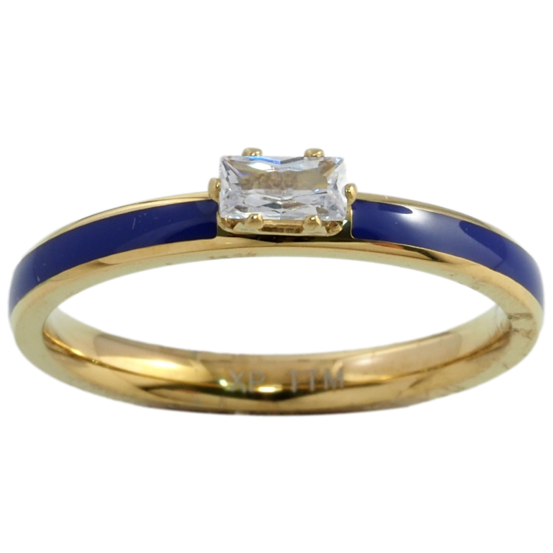 Кольцо Xuping TTM Stainless Steel Цвет 14К Дорожка синей эмали с фианитом фото №1