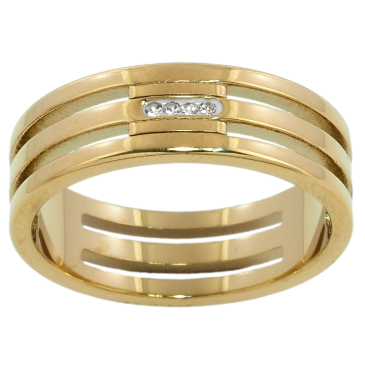 Кольцо Xuping TTM Stainless Steel Цвет 14К Резной узор с дорожками циркония, шир. 6мм фото №7