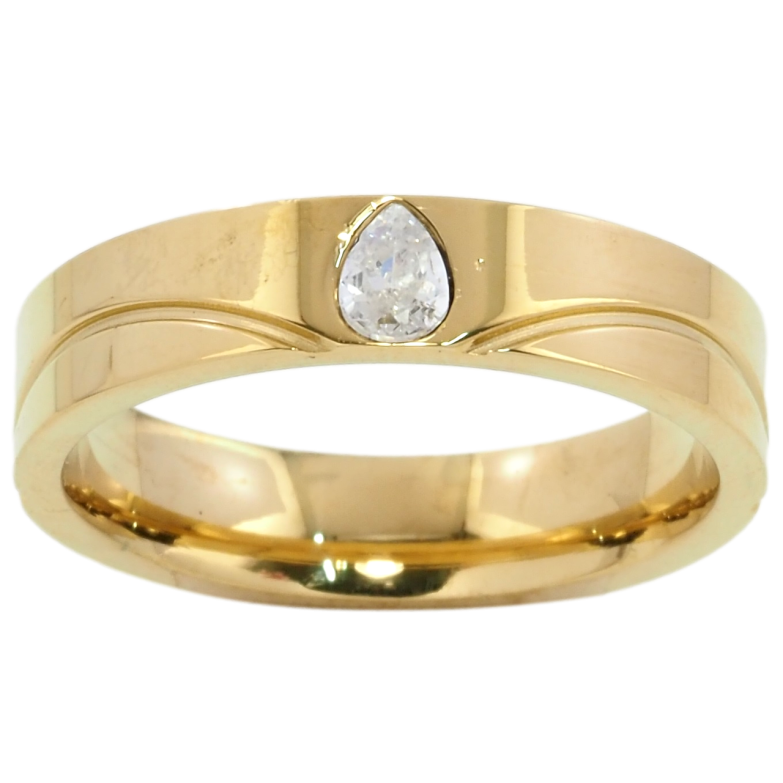 Кольцо Xuping TTM Stainless Steel Цвет 14К Узор с кристальной капелькой, шир. 4.5мм фото №1