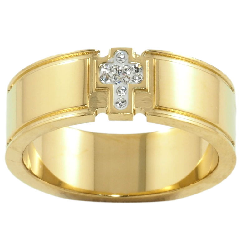 Кольцо Xuping TTM Stainless Steel Цвет 14К Крестик с цирконием, шир. 7мм фото №3