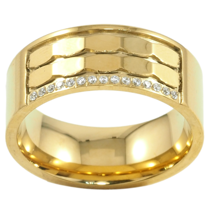 Кольцо Xuping TTM Stainless Steel Цвет 14К Декоративный узор с дорожкой циркония шир. 8мм фото №12