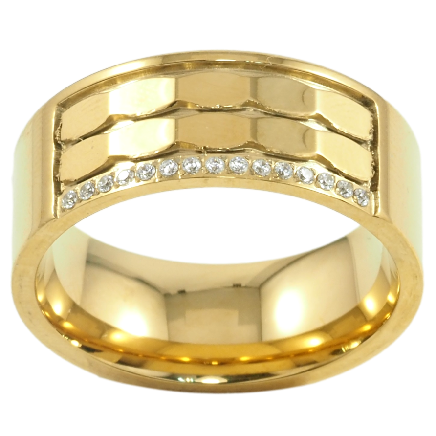 Кольцо Xuping TTM Stainless Steel Цвет 14К Декоративный узор с дорожкой циркония шир. 8мм фото №1