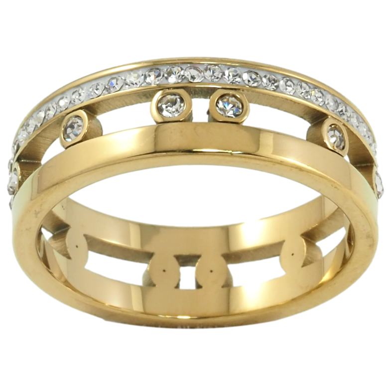 Каблучка Xuping TTM Stainless Steel Колір 14К Декоративний візерунок з цирконієм, шир. 6.5мм» фото №1