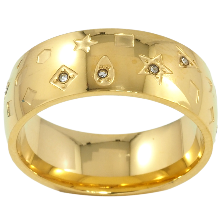 Кольцо Xuping TTM Stainless Steel Цвет 14К Узор с вставками циркония, шир. 8мм фото №6